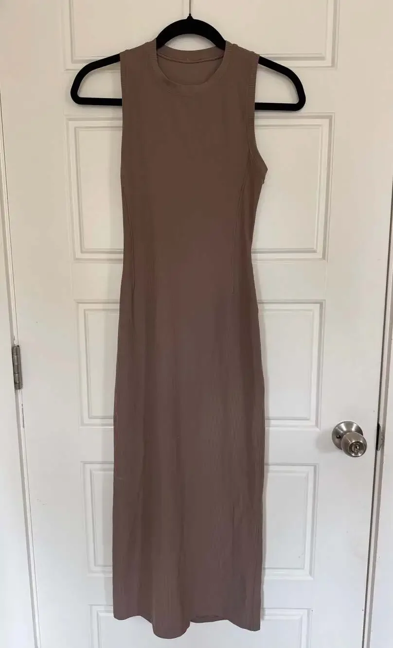 Lululemon All Aligned Ribbed Midi Dress, Taupe, XS - Picture 3 of 6